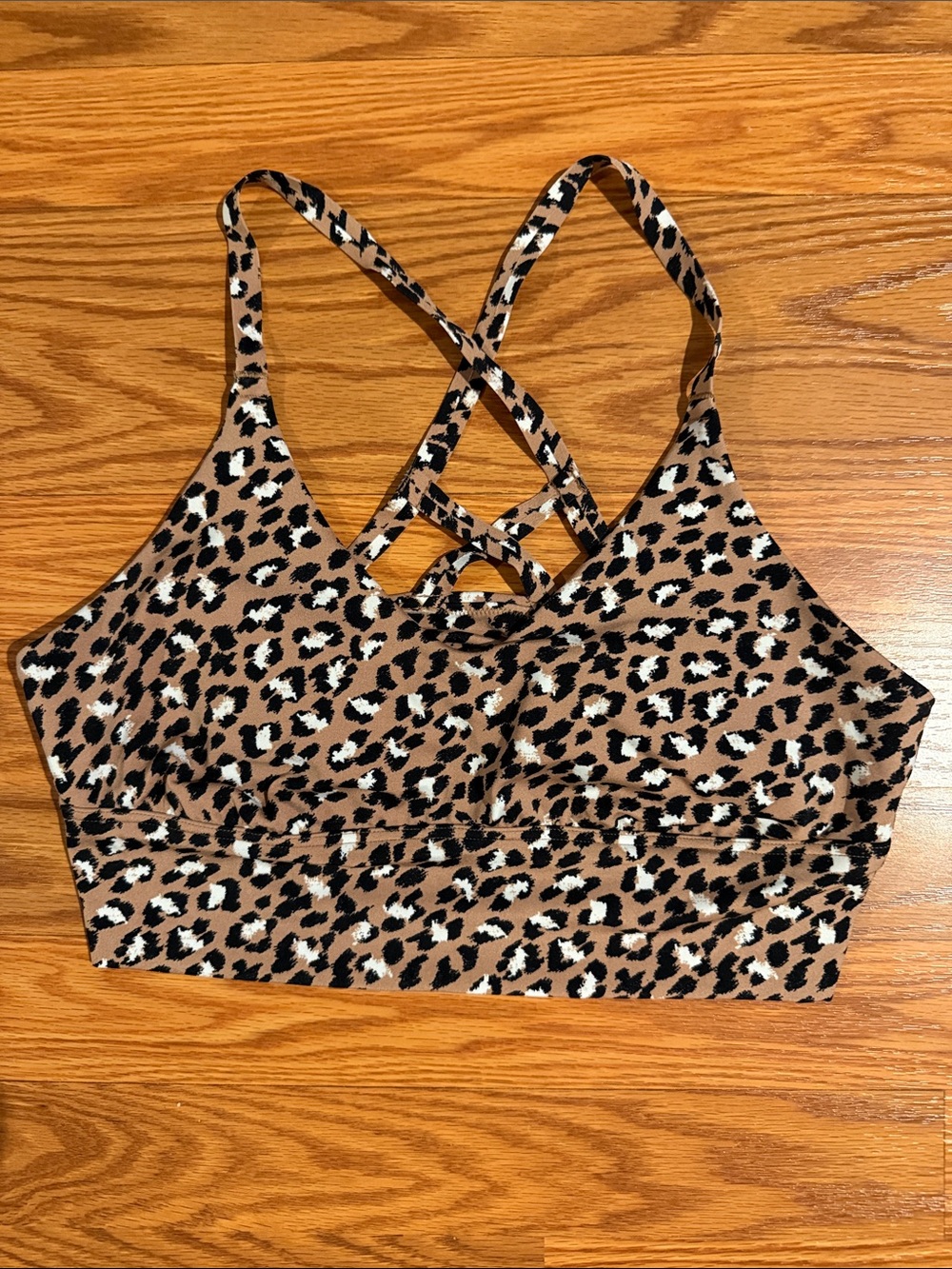 Aerie Offline Medium Support Leopard Print Sports Bra Cross Strap